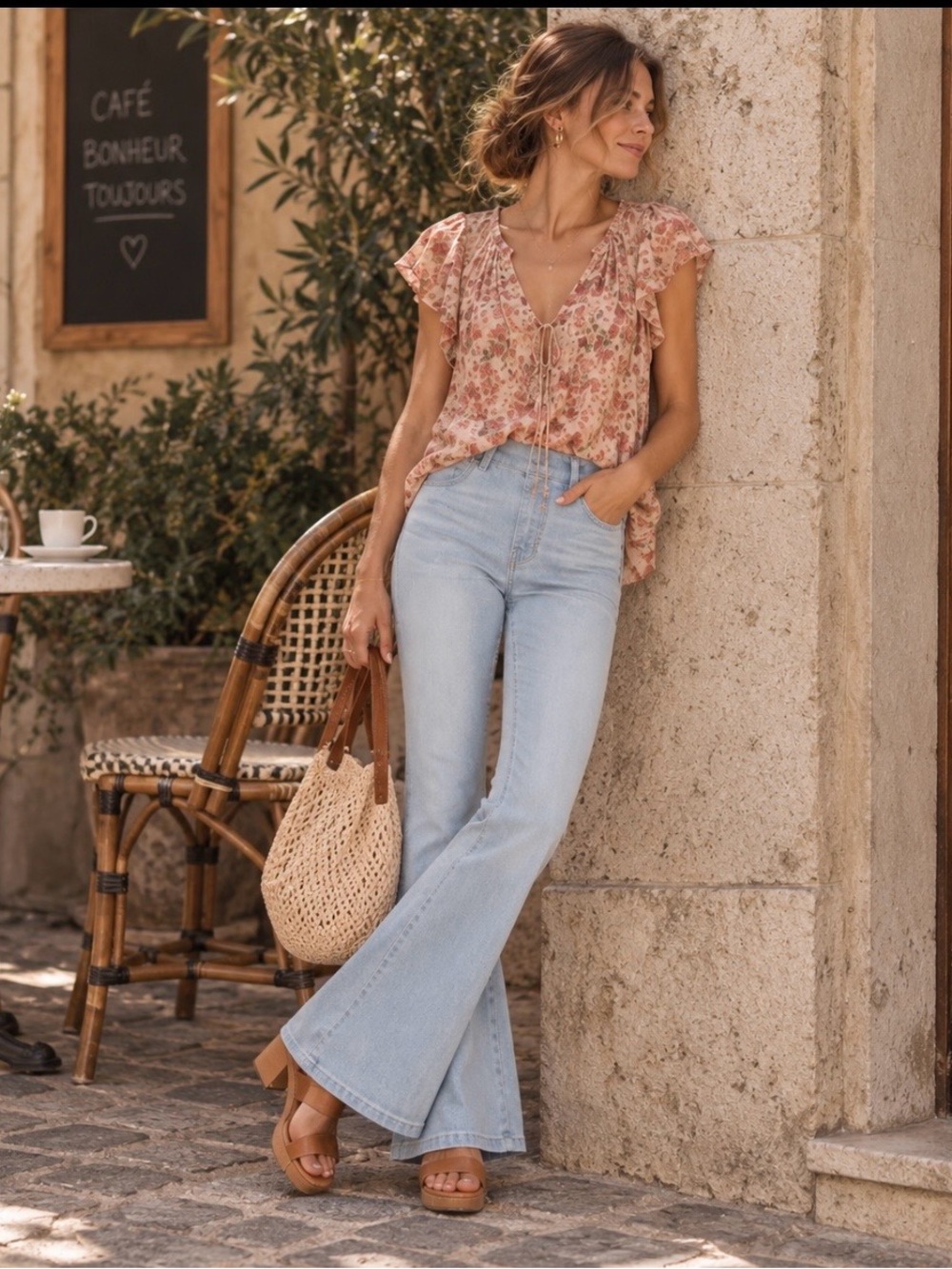 SPANX Retro Light Wash Flare Jeans Pull-On Stretch Denim XL NWT